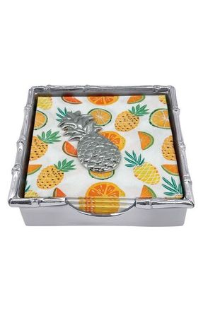 Mariposa Tropical Pineapple Napkin Box Set in Silver at Nordstrom