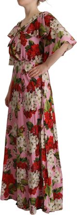 Dolce & Gabbana Womens Pink Floral Silk Stretch Gown Maxi Dress