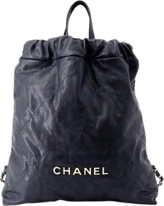 Chanel Pre-owned Vintage Rugzak - Dames - Vintage Rugzakken - Blauw - ONE Size - Leer - Vintage