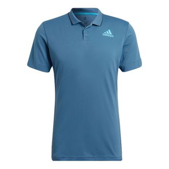 adidas Mens adidas Gameset Logo Printing Solid Color Tennis Sports Short Sleeve Blue Polo Shirt HB9137