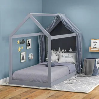 HOMCOM Wooden Single Bed Frame With Tree House Style - White And Grey - Grey | TJ Hughes