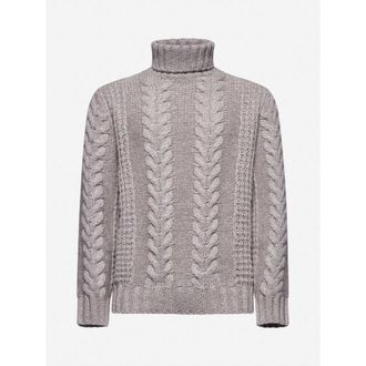 Brunello Cucinelli Taupe Cable Knit Turtleneck Sweater, Brand Size 54 (US Size 44)