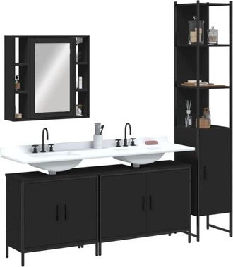 vidaXL Set Mobili da Bagno 4 pz Nero in Legno Multistrato - Vidaxl