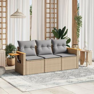vidaXL Juego De Sof&aacute;s De Jard&iacute;n Con Cojines Beige 3 Pzas Rat&aacute;n Pe Vidaxl