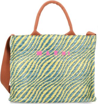 Marni Yellow Wavy Striped Polyamide Tote Bag
