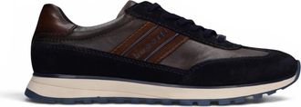 Bugatti Mens Navy Blue Leather Lace-Up Trainer Sneaker Shoes - Timon