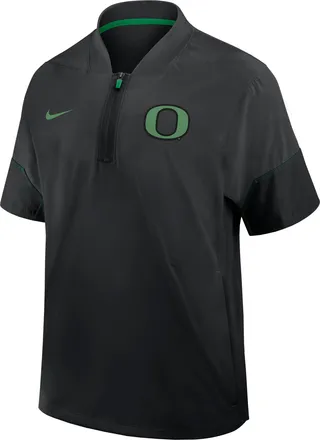 Nike Oregon Sideline Coach Nike Mens College 1/2-Zip Short-Sleeve Hooded Jacket in Black | 03BO08ZEUON-6XU