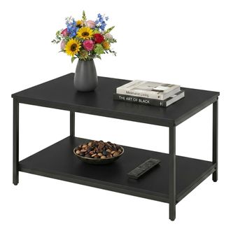 Relaxdays Mesa De Centro Relaxdays, Con Estante, Madera Y Metal, Con Almacenaje, (alxanxf) 42 X 80 X 50 Cm, Mesa De Sal&oacute;n, Negra