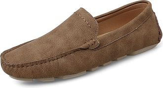 Generic Mens Loafers Shoes Lightweight Solid Color Moccasins Genuine Leather Lightweight Anti-Slip Slip Resistant Outdoor Prom Slip-on(Brown,6.5 UK)
