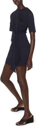 Mango Side Tie Stretch Cotton T-Shirt Minidress in Navy at Nordstrom, Size 2