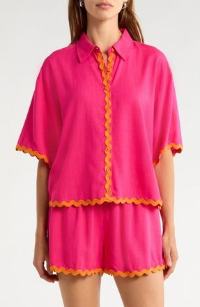 Sugarlips Maury Postcard Marnie Button-Up Shirt in Fuchsia-Orange at Nordstrom, Size X-Small