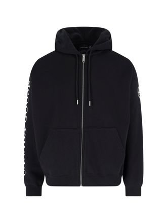 Canada Goose Black Cropped Zip-Up Cotton Logo Hoodie
