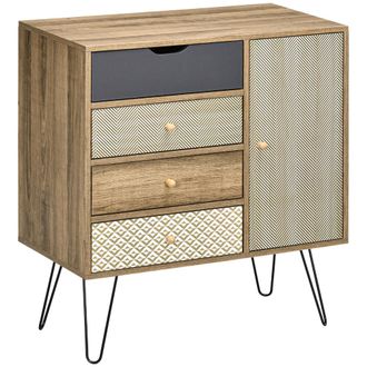 HOMCOM Mueble De Almacenamiento, C&oacute;moda, Aparador Con 4 Cajones Y 1 Armario - Patas De Horquilla Estilo Bohemio, 79 X 39 X 86 Cm, Marr&oacute;n