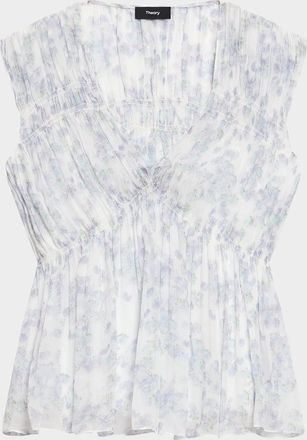 Theory Sleeveless Ruched V-Neck Top