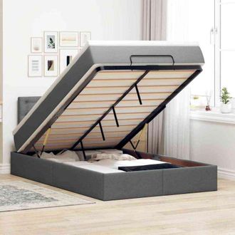 vidaXL Vidaxl - Cama Otomana Con Colch&oacute;n Y Led Tela Gris Oscuro 120x200 Cm