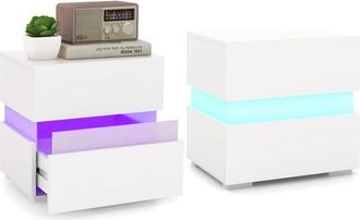 Costway Tavolino a led, Tavolino con Cassetto, Telecomando, 22 Modalità di Luce, 10 Velocità e 5 Luminosità, Comodino Moderno da Salotto e Camera da Letto