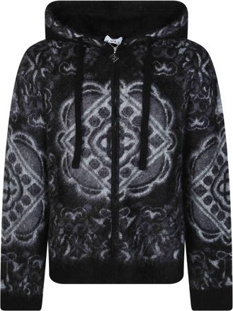 Casablanca Intricate Patterned Mohair Hoodie with Zipper and Drawstring