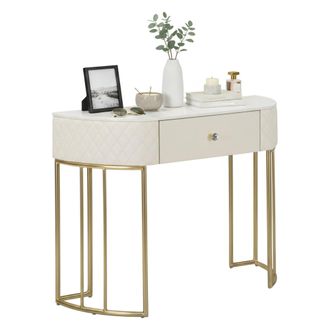 Dmora Consola Tapajos, Mesa Multiusos, Gabinete De Soporte, Escritorio De Pasillo, 100x40 H75 Cm, Blanco Y Oro - Dmora