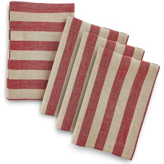 Solino Home Linen Dinner Napkins - Sorrento Stripe in Red And Natural at Nordstrom, Size Large