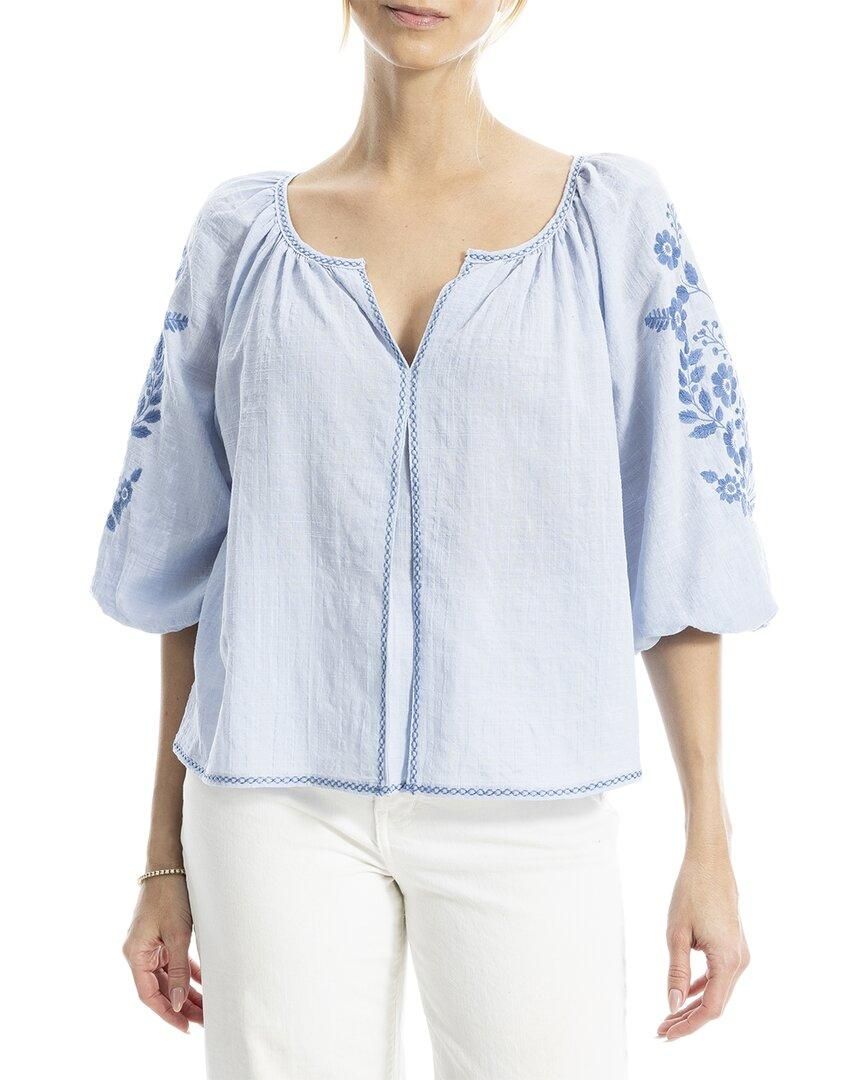 Max Studio Women's Satin Bubble Sleeve Blouse, Deep Petrol, X...
