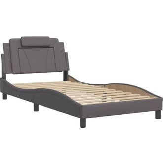 vidaXL Vidaxl - Estructura Cama Con Luces Led Cuero Sint&eacute;tico Gris 100x200 Cm