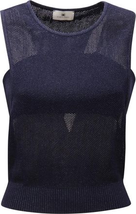 Elisabetta Franchi Gebreide Top met Afneembare Band - Dames - Tops zonder mouwen - Blauw - S - Tops