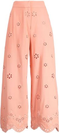 Elie Saab broderie-anglaise cropped trousers - women - Cotton/Acetate/Viscose/Silk/Polyester/Elastane - 38 - Orange