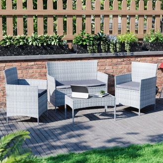 Home Discount Kendal Rattan Garden Furniture 4 Seater Outdoor Chair Sofa Table Set, Grey-With-Cover