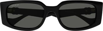 Gucci Afgeronde Rechthoek Zonnebril - Dames - Zonnebrillen - Zwart - 55 MM - Accessoires