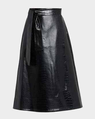 Toccin Beatrice Croc-Embossed Vegan Leather Wrap Skirt