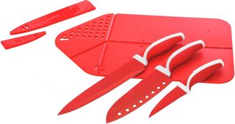 KASANOVA Set tagliere rosso da 23x38 cm con 3 coltelli