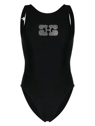 Ganni Diamant&eacute; embellished swimsuit - women - Recycled Polyamide/Recycled Polyamide/Elastane/Elastane - 44 - Black