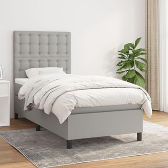 vidaXL Vidaxl - Cama Box Spring Con Colch&oacute;n Tela Gris Claro 100x200 Cm
