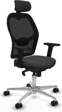 Piqueras y Crespo Piqueras Y Crespo - Jorquera Sincro Malla Negra Similpiel Gris Oscuro Brazos 2d Base Aluminio Cabecero 2d Ruedas 65mm Nailon