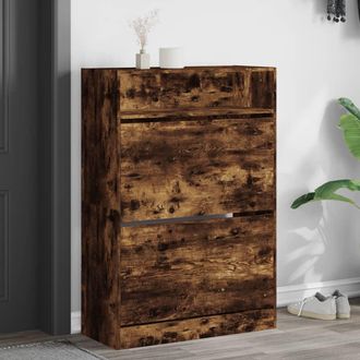 vidaXL Mueble Zapatero 2 Cajones Abatibles Roble Ahumado 80x34x116 Cm Vidaxl