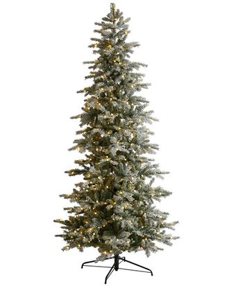 Nearly Natural 8.5ft Slim Flocked Nova Scotia Spruce Artificial Christmas Tree