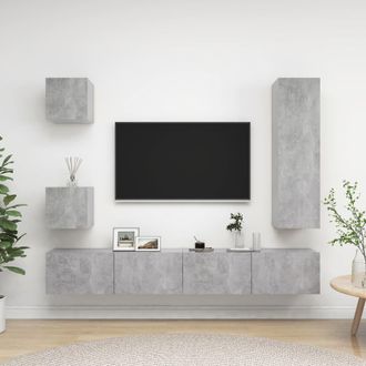 vidaXL Vidaxl - Set Muebles De Sal&oacute;n Tv 5 Pzas Madera Ingenier&iacute;a Gris Hormig&oacute;n