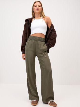 Twik Womens Smocked waist wide-leg pant