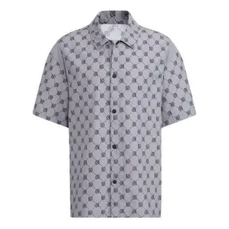 adidas Mens adidas neo Pattern Full Print Athleisure Casual Sports Short Sleeve Shirt Gray IB5858