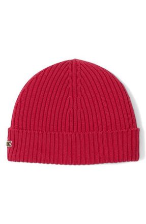 Lacoste Wool Cuff Beanie in Bigarreau Cherry at Nordstrom