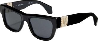 Palm Angels Unisex Cat-Eye-zonnebril voor volwassenen met magnolimotief (Zwart/Donkergrijs)