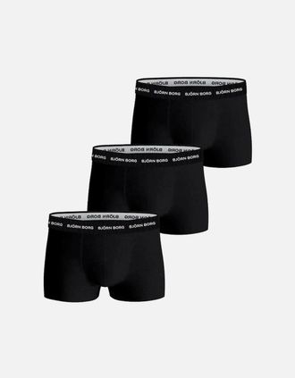 Björn Borg Mens Bjorn Borg 3-Pack Cotton Stretch Boxer Trunks, Black - Black/Black/Black - Size: 32/33/32