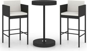 Les Tendances Set Muebles Bar Jard&iacute;n 3 Piezas Y Cojines Rat&aacute;n Sint&eacute;tico Negro Vidaxl