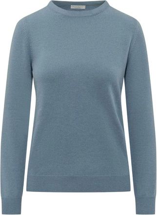 Brunello Cucinelli Pul&oacute;ver B&aacute;sico de Cuello Redondo con Detalle Monili - Knitwear - Mujer - Azul - M