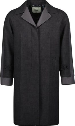 Fendi Lange autojas met contrastdetails - Dames - Parka Jassen - Grijs - XS - Katoen - Jassen