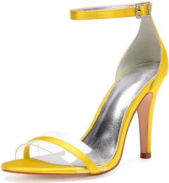 Generic Wedding Bridal Shoes Womens Bridal Stiletto Ankle Strap High Heels Prom Party Dress Open Toe Heels Sandals 10.5Cm,Yellow,6 UK