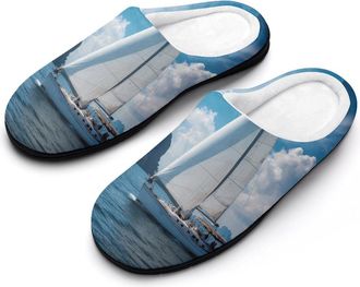 Generic Nautical Yacht Aquatic Coastal Men Slippers Funny House Shoes Cotton Slipper for Indoor Outdoor