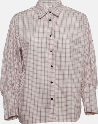 Sandro Pink Checkered Cotton Puff Sleeves Shirt