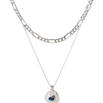 Classicharms Aria Gemstone Pendant Necklace and Figaro Chain Layering Set in Silver/royal Blue at Nordstrom