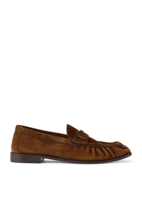 Saint Laurent Le Loafer Monogram Logo-Appliquéd Suede Penny Loafers